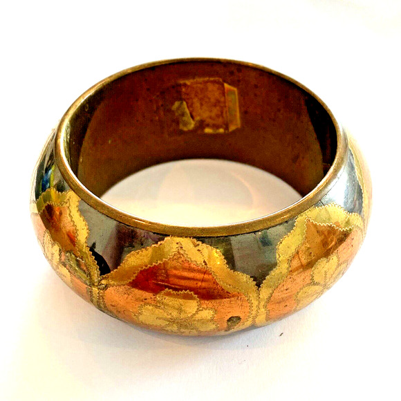 Chunky Brass Bangle Bracelet Silver Gold & Copper Finish Made in India Boho - Picture 5 of 8